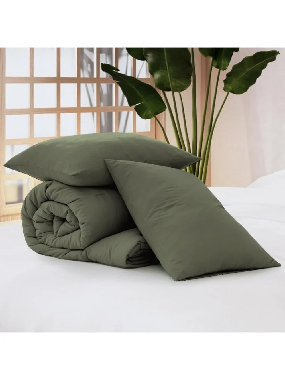 Cozy King Size 3-Piece Olive Green Comforter Set - Soft Bedding for Ultimate